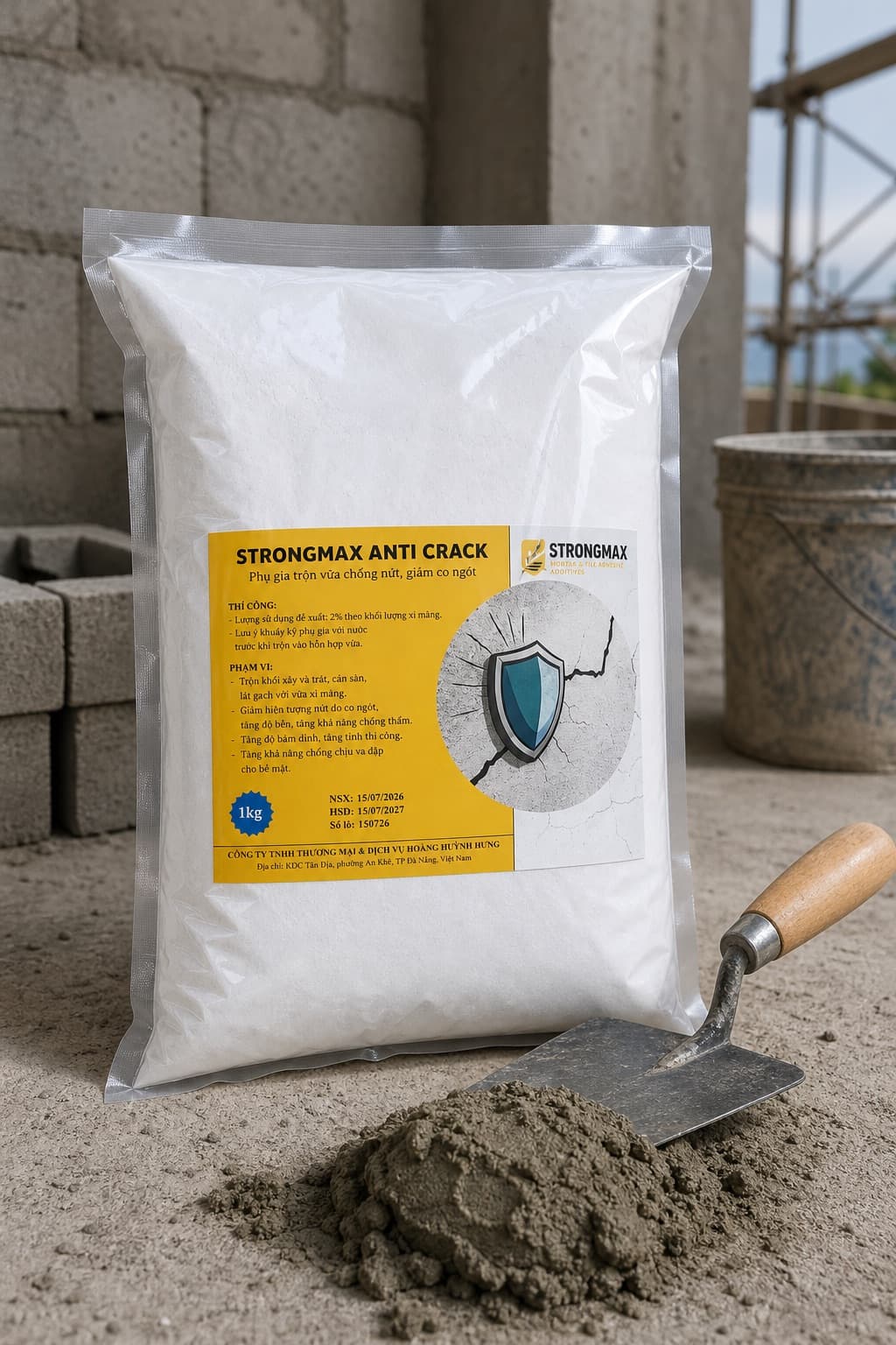 Phụ gia trộn vữa chống nứt StrongMax Anti Crack trên nền bê tông công trường