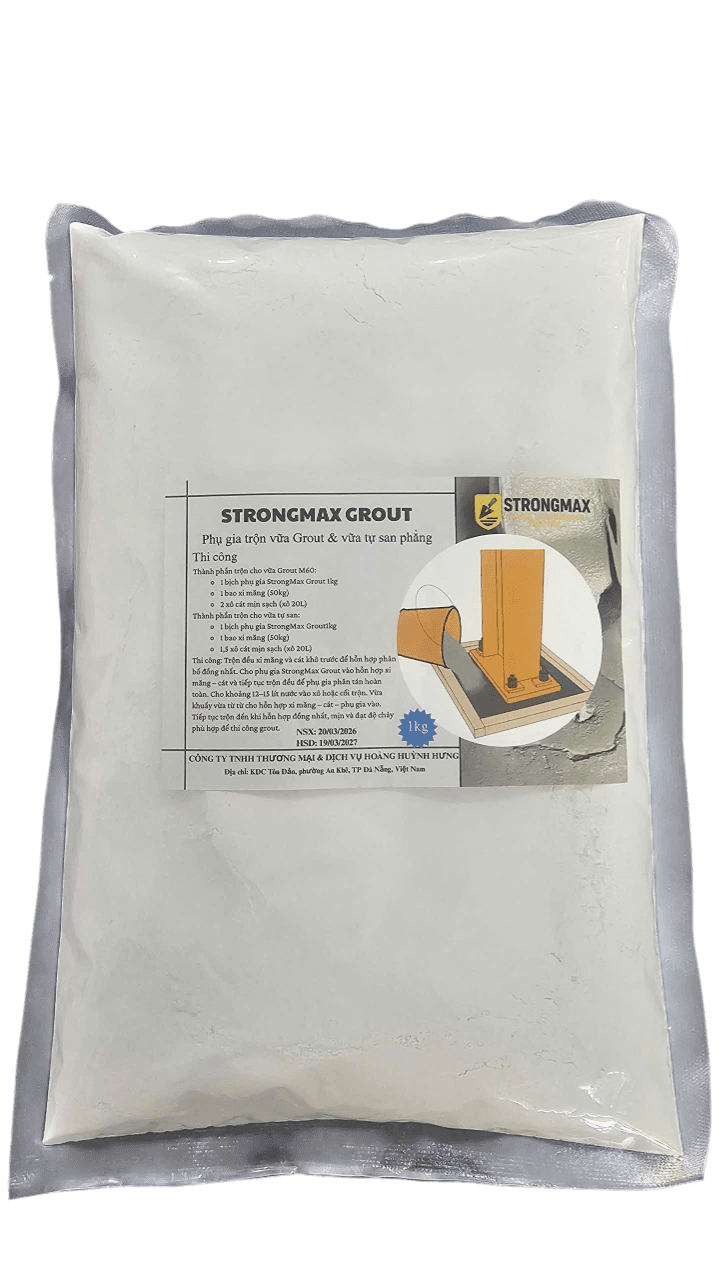 Phụ gia trộn vữa tự san phẳng StrongMax Grout 1kg - Phụ gia trộn vữa tự san